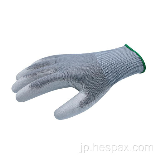 Hespax安いグレーPUワークグローブシームレスな工業
